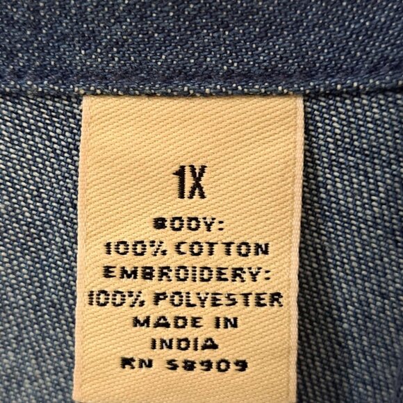 Vintage Bechamel Woman 1X Medium Wash Denim Embroidered Shacket Coastal Grandma - Picture 10 of 11